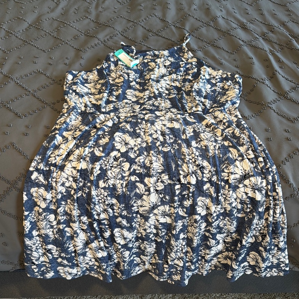 Blue and White Smocked Sleeveless Mini Dress